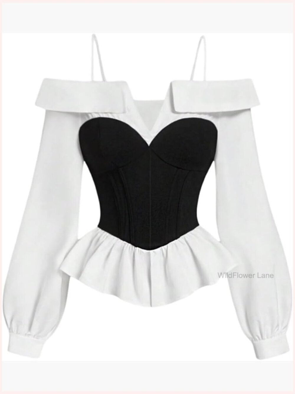 Fitted Peplum Blouse Long Sleeve Cold Shoulder Ruffle Top